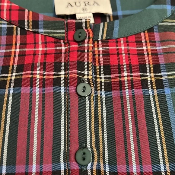 AURA Black/Red/Blue/White Plaid Tiered Ruffle Empire Waist Dress, Medium, NWT. - Picture 8 of 9